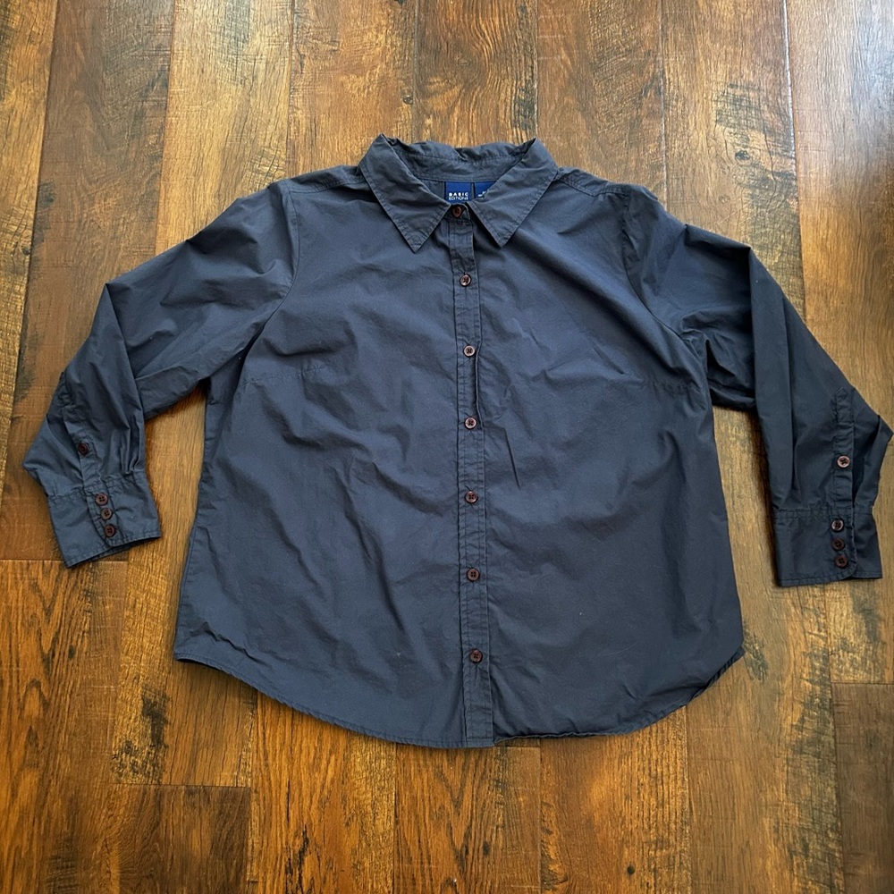 Basic Editions Heathered Blue Button Down Top, Pl… - image 3